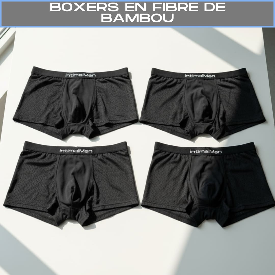 KIT 4 BOXERS EN FIBRE DE BAMBOU + PORTEFEUILLE SLIM + MONTRE TOUT EN NOIR.