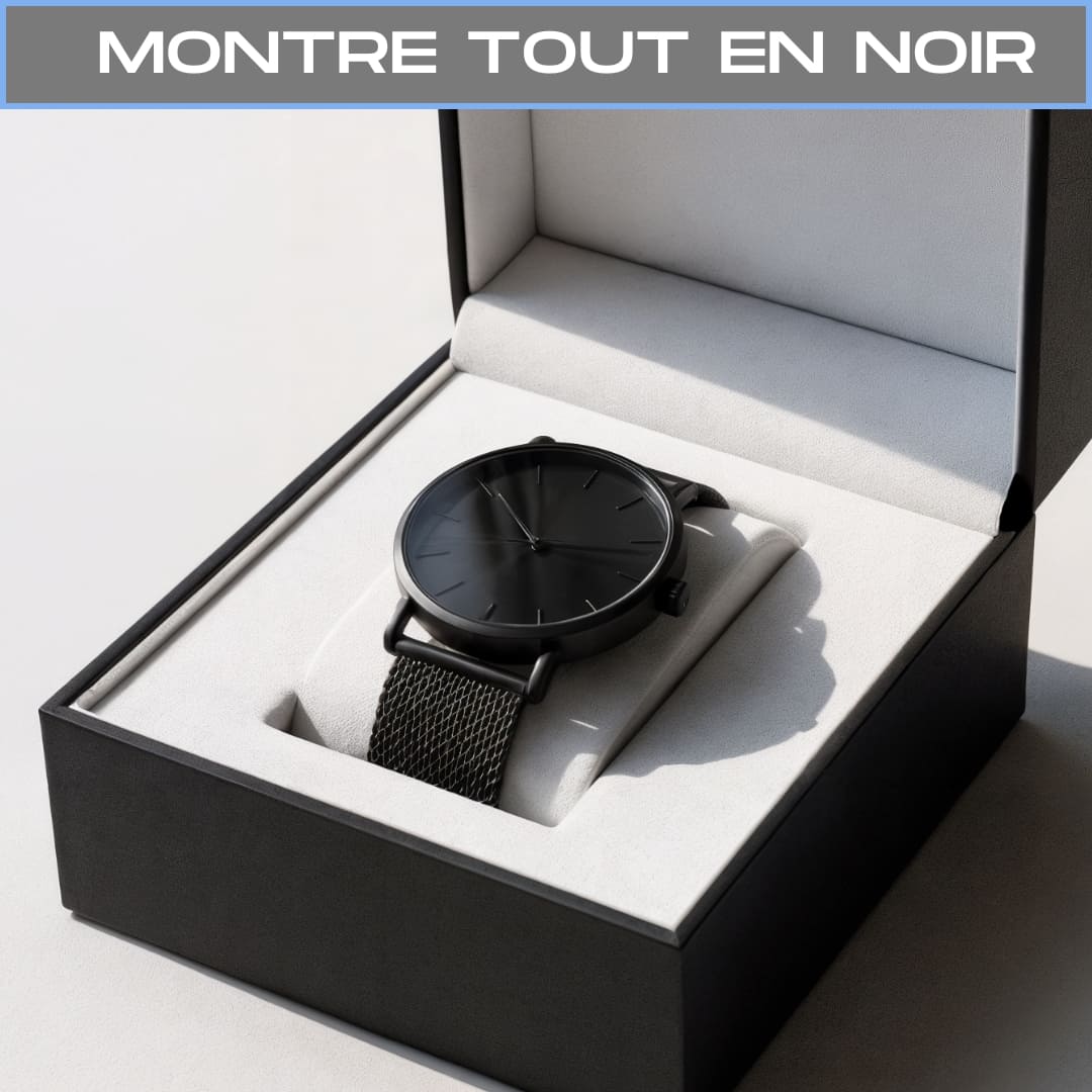 KIT 4 BOXERS EN FIBRE DE BAMBOU + PORTEFEUILLE SLIM + MONTRE TOUT EN NOIR.