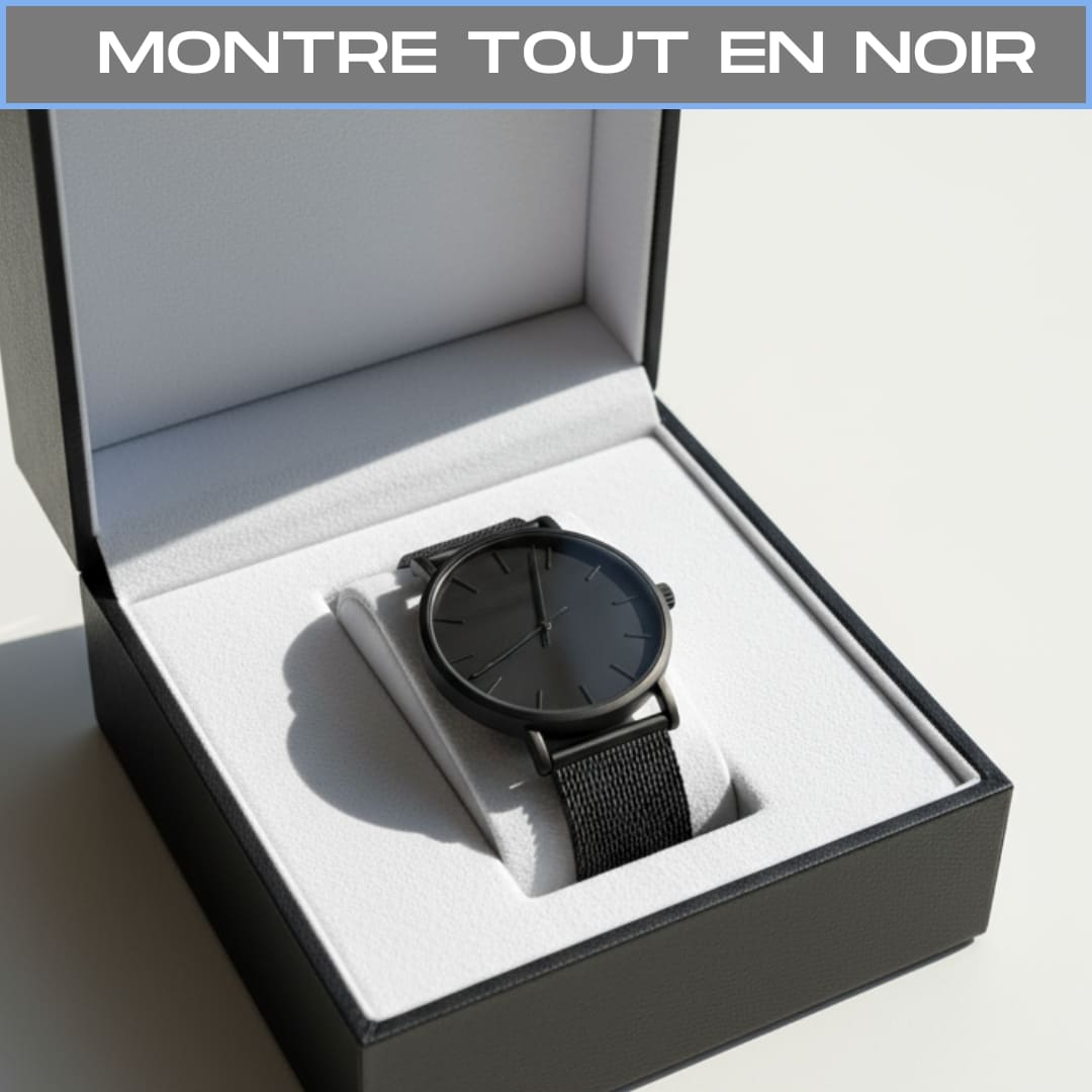 KIT 4 BOXERS EN FIBRE DE BAMBOU + PORTEFEUILLE SLIM + MONTRE TOUT EN NOIR.