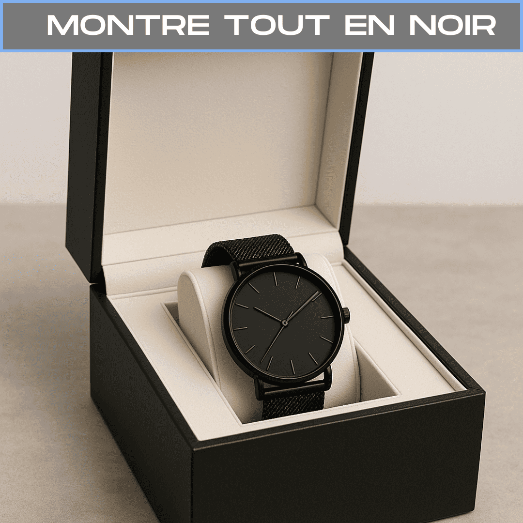 KIT 4 BOXERS EN FIBRE DE BAMBOU + PORTEFEUILLE SLIM + MONTRE TOUT EN NOIR