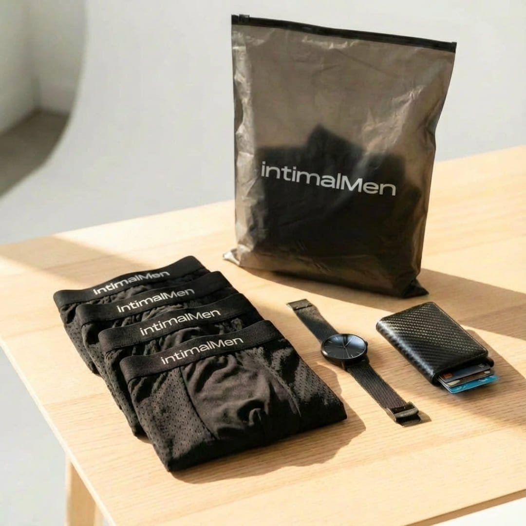 KIT 4 BOXERS EN FIBRE DE BAMBOU + PORTEFEUILLE SLIM + MONTRE TOUT EN NOIR !