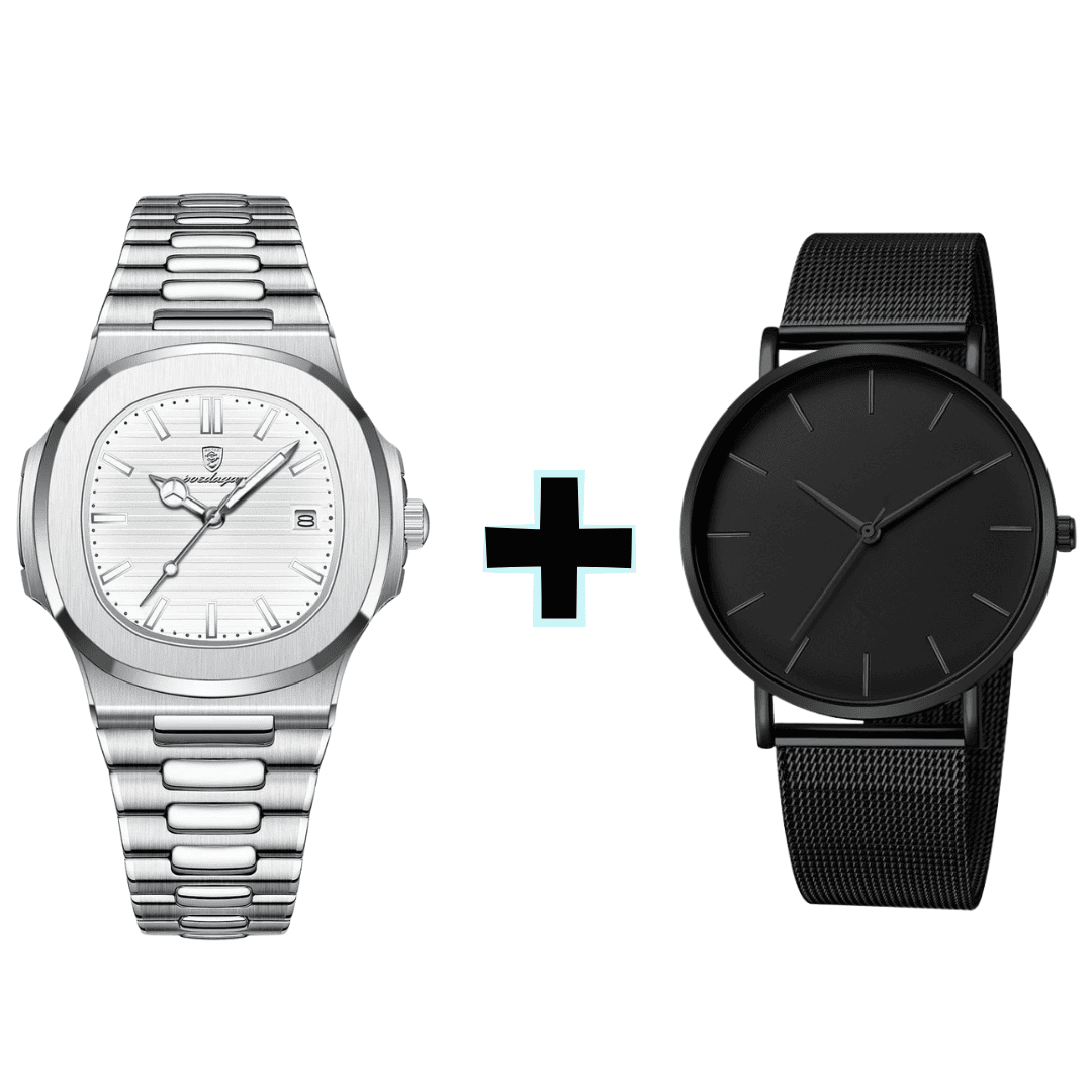 KIT MONTRE EN ARGENT + MONTRE TOUT NOIR - ACHETEZ 1, RECEVEZ 2