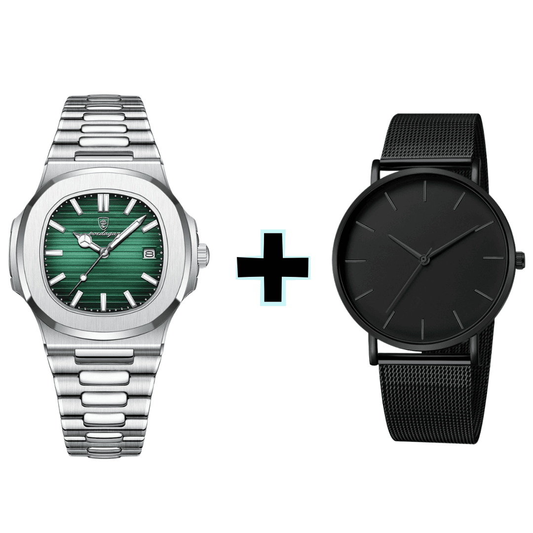 KIT MONTRE EN ARGENT + MONTRE TOUT NOIR - ACHETEZ 1, RECEVEZ 2