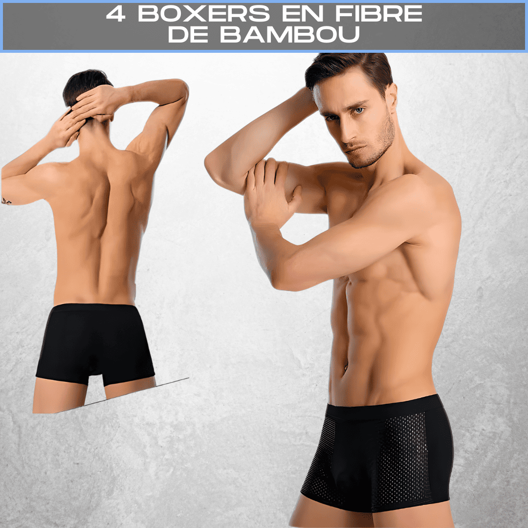 KIT 4 BOXERS EN FIBRE DE BAMBOU + PORTEFEUILLE SLIM + MONTRE TOUT EN NOIR